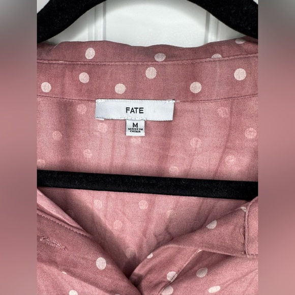 Fate Pink Ombre Polka Dot Tie Front Button Down Blouse - Picture 5 of 7